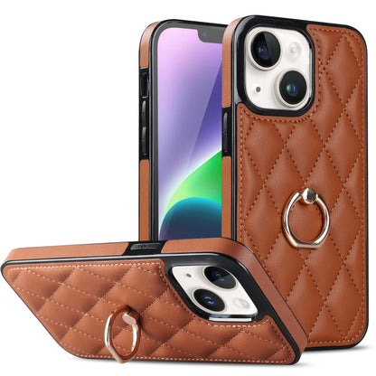 Rhombic PU Leather Phone Case with Ring Holder, For iPhone 14, For iPhone 14 Plus, For iPhone 14 Pro, For iPhone 14 Pro Max, For iPhone 13 mini, For iPhone 13