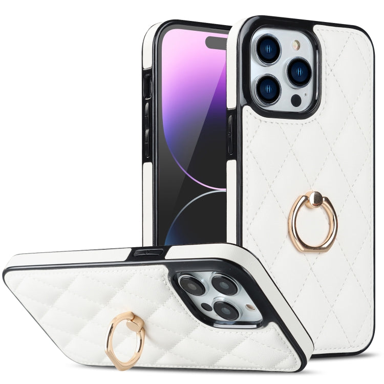 Rhombic PU Leather Phone Case with Ring Holder, For iPhone 14, For iPhone 14 Plus, For iPhone 14 Pro, For iPhone 14 Pro Max, For iPhone 13 mini, For iPhone 13