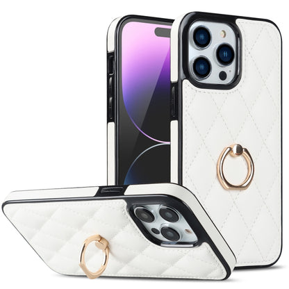 Rhombic PU Leather Phone Case with Ring Holder, For iPhone 14, For iPhone 14 Plus, For iPhone 14 Pro, For iPhone 14 Pro Max, For iPhone 13 mini, For iPhone 13