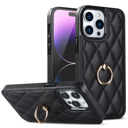 Rhombic PU Leather Phone Case with Ring Holder, For iPhone 14, For iPhone 14 Plus, For iPhone 14 Pro, For iPhone 14 Pro Max, For iPhone 13 mini, For iPhone 13