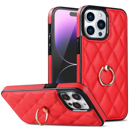 Rhombic PU Leather Phone Case with Ring Holder, For iPhone 14, For iPhone 14 Plus, For iPhone 14 Pro, For iPhone 14 Pro Max, For iPhone 13 mini, For iPhone 13