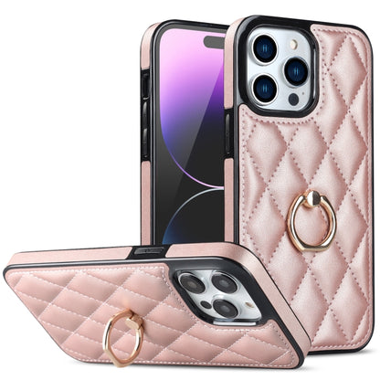 Rhombic PU Leather Phone Case with Ring Holder, For iPhone 14, For iPhone 14 Plus, For iPhone 14 Pro, For iPhone 14 Pro Max, For iPhone 13 mini, For iPhone 13