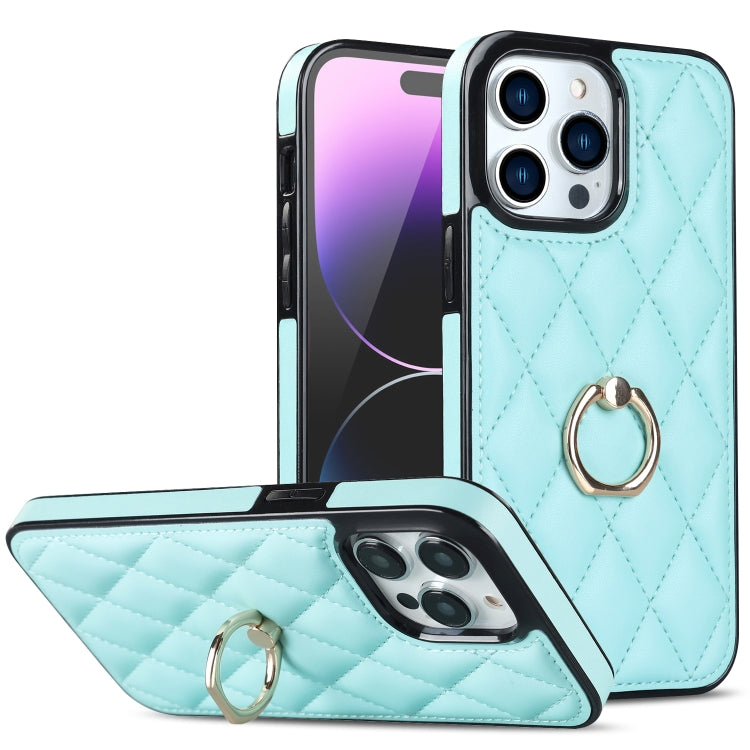 Rhombic PU Leather Phone Case with Ring Holder, For iPhone 14, For iPhone 14 Plus, For iPhone 14 Pro, For iPhone 14 Pro Max, For iPhone 13 mini, For iPhone 13