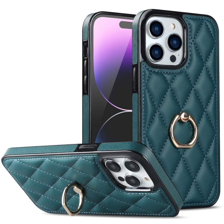 Rhombic PU Leather Phone Case with Ring Holder, For iPhone 14, For iPhone 14 Plus, For iPhone 14 Pro, For iPhone 14 Pro Max, For iPhone 13 mini, For iPhone 13