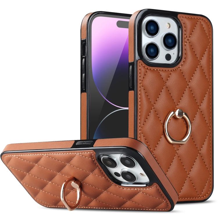 Rhombic PU Leather Phone Case with Ring Holder, For iPhone 14, For iPhone 14 Plus, For iPhone 14 Pro, For iPhone 14 Pro Max, For iPhone 13 mini, For iPhone 13