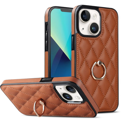 Rhombic PU Leather Phone Case with Ring Holder, For iPhone 14, For iPhone 14 Plus, For iPhone 14 Pro, For iPhone 14 Pro Max, For iPhone 13 mini, For iPhone 13