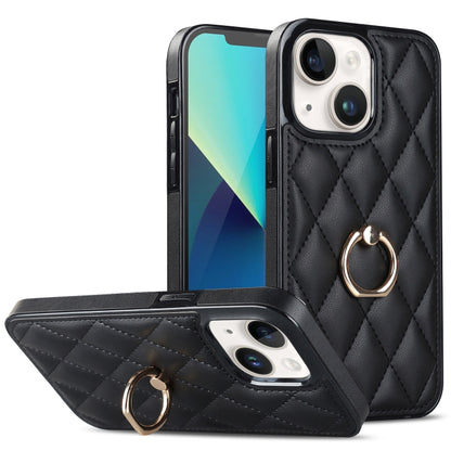 Rhombic PU Leather Phone Case with Ring Holder, For iPhone 14, For iPhone 14 Plus, For iPhone 14 Pro, For iPhone 14 Pro Max, For iPhone 13 mini, For iPhone 13