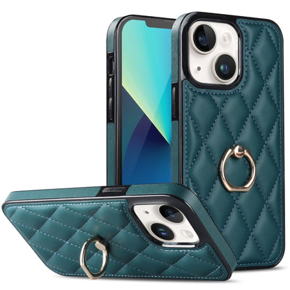 Rhombic PU Leather Phone Case with Ring Holder, For iPhone 14, For iPhone 14 Plus, For iPhone 14 Pro, For iPhone 14 Pro Max, For iPhone 13 mini, For iPhone 13