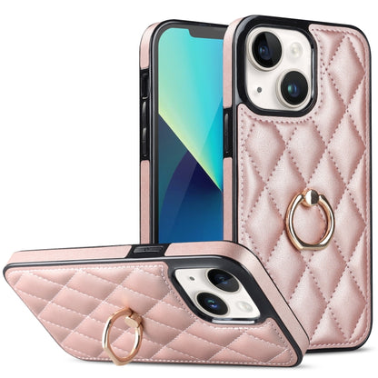 Rhombic PU Leather Phone Case with Ring Holder, For iPhone 14, For iPhone 14 Plus, For iPhone 14 Pro, For iPhone 14 Pro Max, For iPhone 13 mini, For iPhone 13
