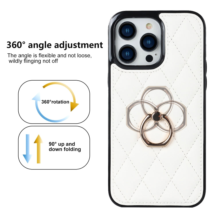 Rhombic PU Leather Phone Case with Ring Holder, For iPhone 13 Pro, For iPhone 13 Pro Max, For iPhone 12 mini, For iPhone 12 / 12 Pro, For iPhone 12 Pro Max, For iPhone 11