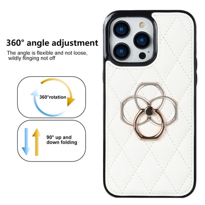Rhombic PU Leather Phone Case with Ring Holder, For iPhone 13 Pro, For iPhone 13 Pro Max, For iPhone 12 mini, For iPhone 12 / 12 Pro, For iPhone 12 Pro Max, For iPhone 11