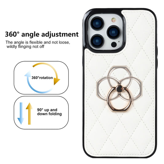 Rhombic PU Leather Phone Case with Ring Holder, For iPhone 13 Pro, For iPhone 13 Pro Max, For iPhone 12 mini, For iPhone 12 / 12 Pro, For iPhone 12 Pro Max, For iPhone 11