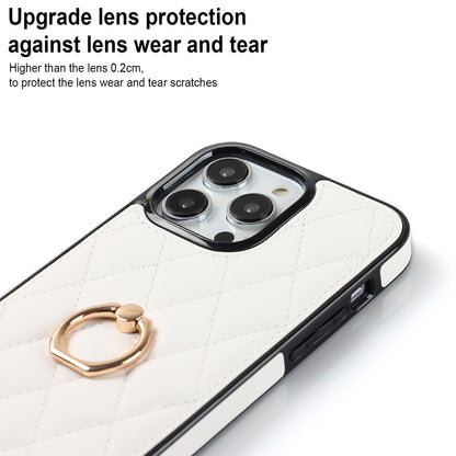 Rhombic PU Leather Phone Case with Ring Holder, For iPhone 13 Pro, For iPhone 13 Pro Max, For iPhone 12 mini, For iPhone 12 / 12 Pro, For iPhone 12 Pro Max, For iPhone 11