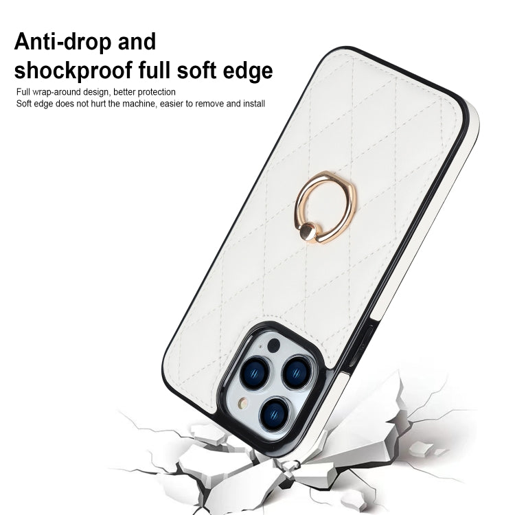 Rhombic PU Leather Phone Case with Ring Holder, For iPhone 13 Pro, For iPhone 13 Pro Max, For iPhone 12 mini, For iPhone 12 / 12 Pro, For iPhone 12 Pro Max, For iPhone 11