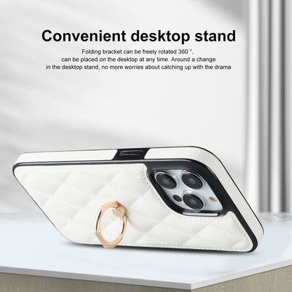 Rhombic PU Leather Phone Case with Ring Holder, For iPhone 13 Pro, For iPhone 13 Pro Max, For iPhone 12 mini, For iPhone 12 / 12 Pro, For iPhone 12 Pro Max, For iPhone 11
