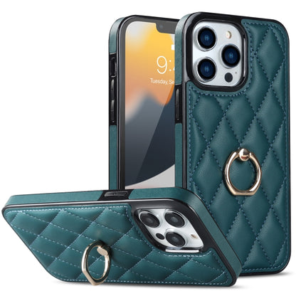 Rhombic PU Leather Phone Case with Ring Holder, For iPhone 13 Pro, For iPhone 13 Pro Max, For iPhone 12 mini, For iPhone 12 / 12 Pro, For iPhone 12 Pro Max, For iPhone 11