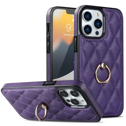 Rhombic PU Leather Phone Case with Ring Holder, For iPhone 13 Pro, For iPhone 13 Pro Max, For iPhone 12 mini, For iPhone 12 / 12 Pro, For iPhone 12 Pro Max, For iPhone 11