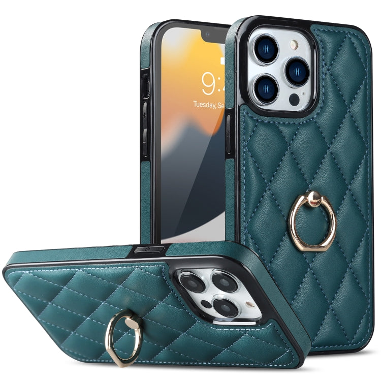 Rhombic PU Leather Phone Case with Ring Holder, For iPhone 13 Pro, For iPhone 13 Pro Max, For iPhone 12 mini, For iPhone 12 / 12 Pro, For iPhone 12 Pro Max, For iPhone 11
