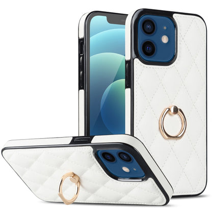 Rhombic PU Leather Phone Case with Ring Holder, For iPhone 13 Pro, For iPhone 13 Pro Max, For iPhone 12 mini, For iPhone 12 / 12 Pro, For iPhone 12 Pro Max, For iPhone 11