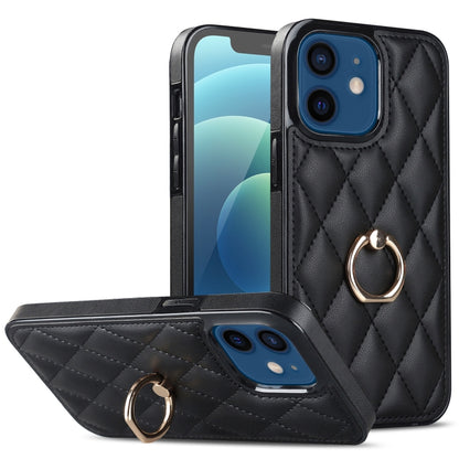 Rhombic PU Leather Phone Case with Ring Holder, For iPhone 13 Pro, For iPhone 13 Pro Max, For iPhone 12 mini, For iPhone 12 / 12 Pro, For iPhone 12 Pro Max, For iPhone 11