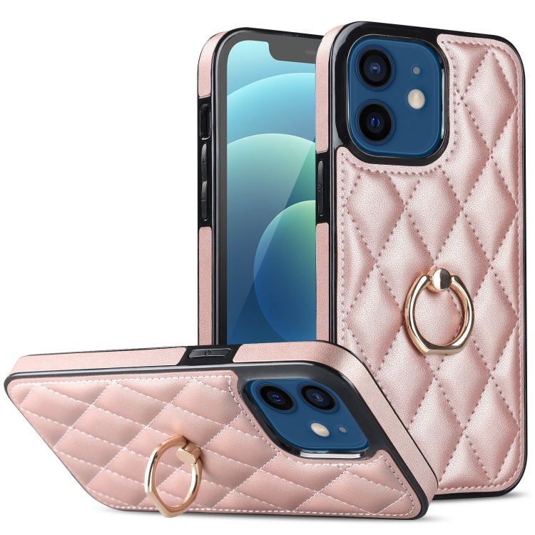 Rhombic PU Leather Phone Case with Ring Holder, For iPhone 13 Pro, For iPhone 13 Pro Max, For iPhone 12 mini, For iPhone 12 / 12 Pro, For iPhone 12 Pro Max, For iPhone 11