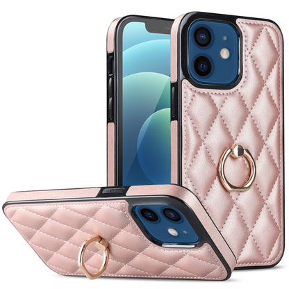 Rhombic PU Leather Phone Case with Ring Holder, For iPhone 13 Pro, For iPhone 13 Pro Max, For iPhone 12 mini, For iPhone 12 / 12 Pro, For iPhone 12 Pro Max, For iPhone 11