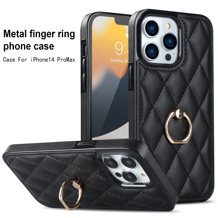 Rhombic PU Leather Phone Case with Ring Holder, For iPhone 13 Pro, For iPhone 13 Pro Max, For iPhone 12 mini, For iPhone 12 / 12 Pro, For iPhone 12 Pro Max, For iPhone 11
