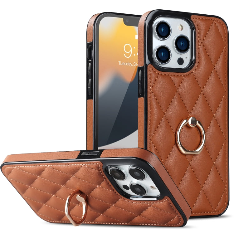Rhombic PU Leather Phone Case with Ring Holder, For iPhone 13 Pro, For iPhone 13 Pro Max, For iPhone 12 mini, For iPhone 12 / 12 Pro, For iPhone 12 Pro Max, For iPhone 11