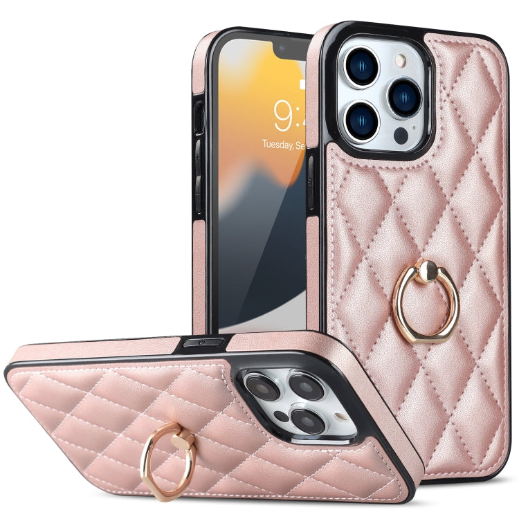 Rhombic PU Leather Phone Case with Ring Holder, For iPhone 13 Pro, For iPhone 13 Pro Max, For iPhone 12 mini, For iPhone 12 / 12 Pro, For iPhone 12 Pro Max, For iPhone 11