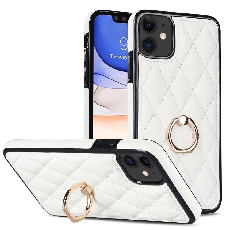 Rhombic PU Leather Phone Case with Ring Holder, For iPhone 13 Pro, For iPhone 13 Pro Max, For iPhone 12 mini, For iPhone 12 / 12 Pro, For iPhone 12 Pro Max, For iPhone 11
