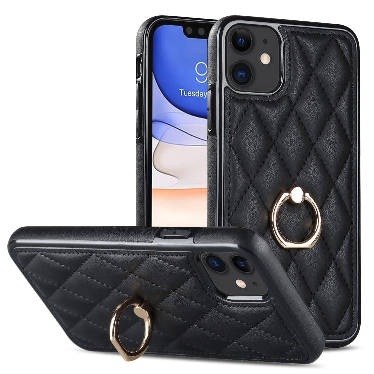 Rhombic PU Leather Phone Case with Ring Holder, For iPhone 13 Pro, For iPhone 13 Pro Max, For iPhone 12 mini, For iPhone 12 / 12 Pro, For iPhone 12 Pro Max, For iPhone 11