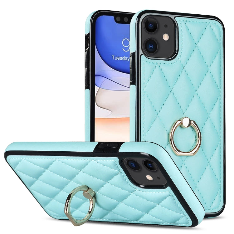 Rhombic PU Leather Phone Case with Ring Holder, For iPhone 13 Pro, For iPhone 13 Pro Max, For iPhone 12 mini, For iPhone 12 / 12 Pro, For iPhone 12 Pro Max, For iPhone 11