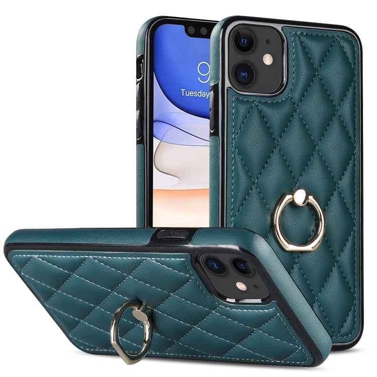 Rhombic PU Leather Phone Case with Ring Holder, For iPhone 13 Pro, For iPhone 13 Pro Max, For iPhone 12 mini, For iPhone 12 / 12 Pro, For iPhone 12 Pro Max, For iPhone 11