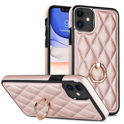 Rhombic PU Leather Phone Case with Ring Holder, For iPhone 13 Pro, For iPhone 13 Pro Max, For iPhone 12 mini, For iPhone 12 / 12 Pro, For iPhone 12 Pro Max, For iPhone 11