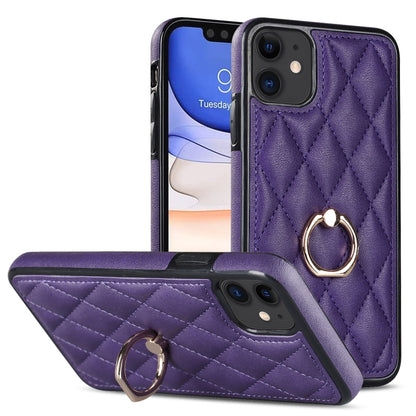 Rhombic PU Leather Phone Case with Ring Holder, For iPhone 13 Pro, For iPhone 13 Pro Max, For iPhone 12 mini, For iPhone 12 / 12 Pro, For iPhone 12 Pro Max, For iPhone 11