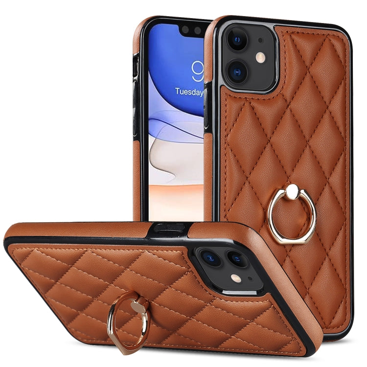 Rhombic PU Leather Phone Case with Ring Holder, For iPhone 13 Pro, For iPhone 13 Pro Max, For iPhone 12 mini, For iPhone 12 / 12 Pro, For iPhone 12 Pro Max, For iPhone 11