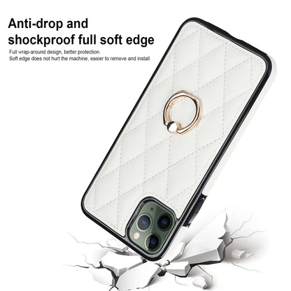 Rhombic PU Leather Phone Case with Ring Holder, For iPhone 11 Pro, For iPhone 11 Pro Max, For iPhone X / XS, For iPhone XR, For iPhone XS Max, For iPhone SE 2020 / SE 2022 / 7 / 8