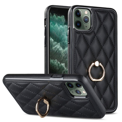 Rhombic PU Leather Phone Case with Ring Holder, For iPhone 11 Pro, For iPhone 11 Pro Max, For iPhone X / XS, For iPhone XR, For iPhone XS Max, For iPhone SE 2020 / SE 2022 / 7 / 8