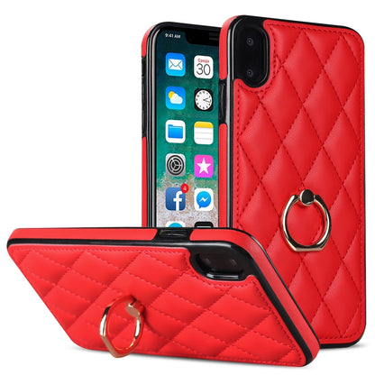 Rhombic PU Leather Phone Case with Ring Holder, For iPhone 11 Pro, For iPhone 11 Pro Max, For iPhone X / XS, For iPhone XR, For iPhone XS Max, For iPhone SE 2020 / SE 2022 / 7 / 8