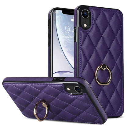 Rhombic PU Leather Phone Case with Ring Holder, For iPhone 11 Pro, For iPhone 11 Pro Max, For iPhone X / XS, For iPhone XR, For iPhone XS Max, For iPhone SE 2020 / SE 2022 / 7 / 8