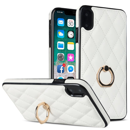 Rhombic PU Leather Phone Case with Ring Holder, For iPhone 11 Pro, For iPhone 11 Pro Max, For iPhone X / XS, For iPhone XR, For iPhone XS Max, For iPhone SE 2020 / SE 2022 / 7 / 8