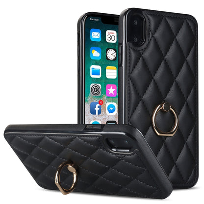 Rhombic PU Leather Phone Case with Ring Holder, For iPhone 11 Pro, For iPhone 11 Pro Max, For iPhone X / XS, For iPhone XR, For iPhone XS Max, For iPhone SE 2020 / SE 2022 / 7 / 8