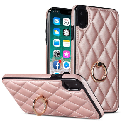 Rhombic PU Leather Phone Case with Ring Holder, For iPhone 11 Pro, For iPhone 11 Pro Max, For iPhone X / XS, For iPhone XR, For iPhone XS Max, For iPhone SE 2020 / SE 2022 / 7 / 8