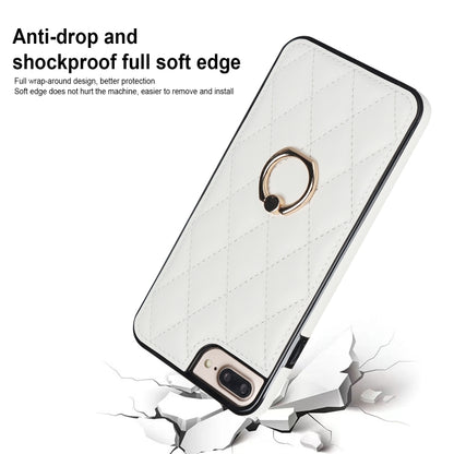 Rhombic PU Leather Phone Case with Ring Holder, For iPhone 7 Plus / 8 Plus