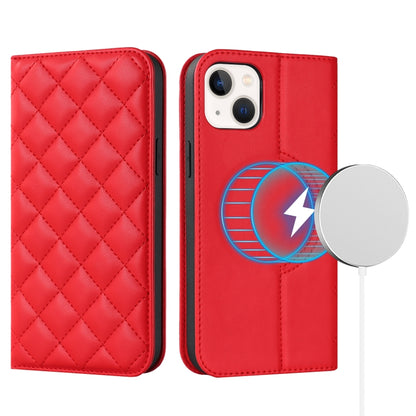 Rhombic MagSafe RFID Anti-Theft Wallet Leather Phone Case, For iPhone 14, For iPhone 14 Plus, For iPhone 14 Pro, For iPhone 14 Pro Max, For iPhone 13 mini, For iPhone 13