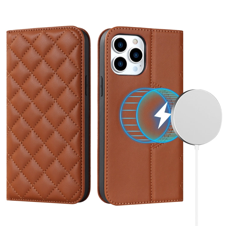 Rhombic MagSafe RFID Anti-Theft Wallet Leather Phone Case, For iPhone 14, For iPhone 14 Plus, For iPhone 14 Pro, For iPhone 14 Pro Max, For iPhone 13 mini, For iPhone 13