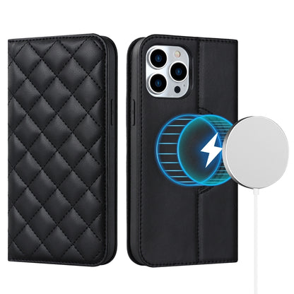 Rhombic MagSafe RFID Anti-Theft Wallet Leather Phone Case, For iPhone 13 Pro, For iPhone 13 Pro Max, For iPhone 12 mini, For iPhone 12 / 12 Pro, For iPhone 12 Pro Max