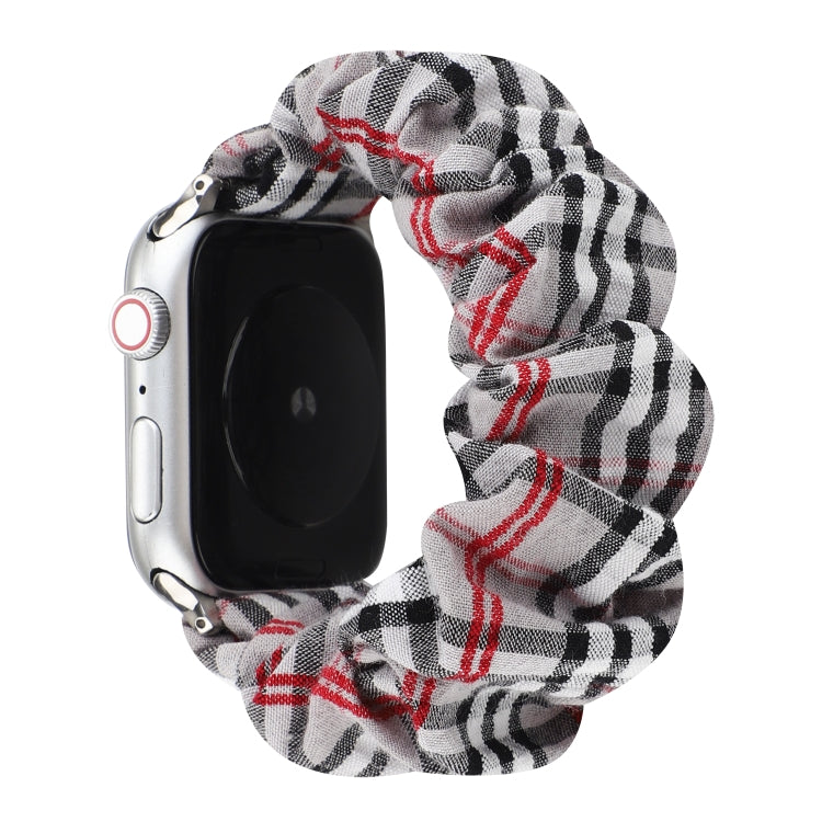 Plaid Flower Pattern Cloth Hair Ring Watchband, For Apple Watch Series 8&7 41mm / SE 2&6&SE&5&4 40mm / 3&2&1 38mm, For Apple Watch Ultra 49mm / Series 8&7 45mm / SE 2&6&SE&5&4 44mm / 3&2&1 42mm                                                           ...