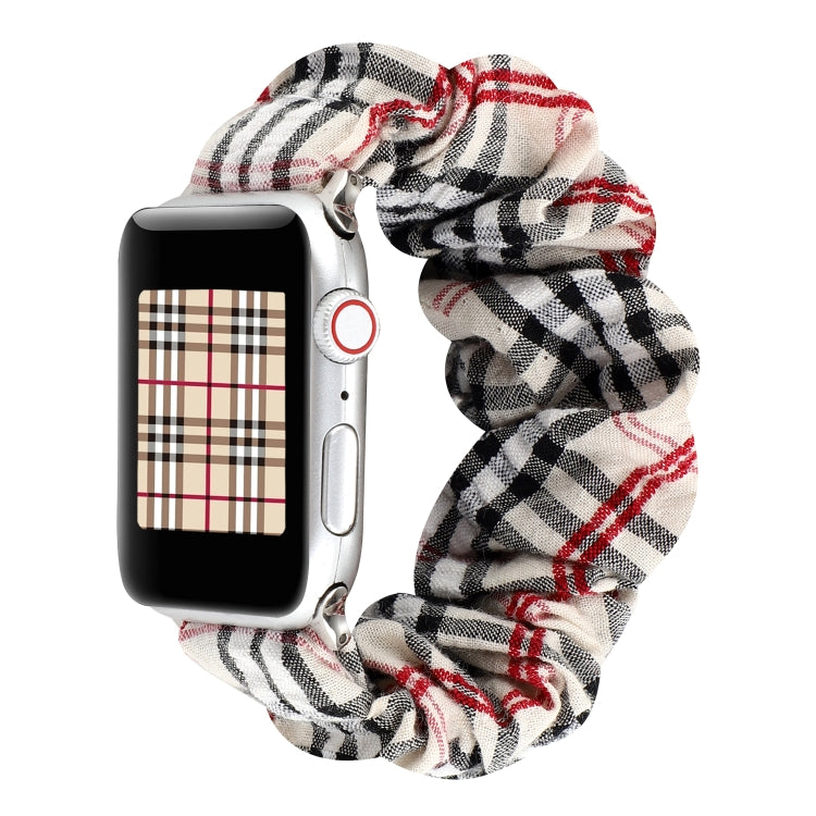 Plaid Flower Pattern Cloth Hair Ring Watchband, For Apple Watch Series 8&7 41mm / SE 2&6&SE&5&4 40mm / 3&2&1 38mm, For Apple Watch Ultra 49mm / Series 8&7 45mm / SE 2&6&SE&5&4 44mm / 3&2&1 42mm                                                           ...