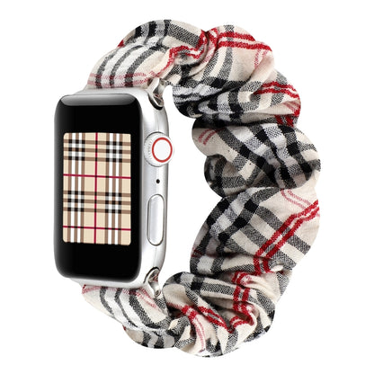 Plaid Flower Pattern Cloth Hair Ring Watchband, For Apple Watch Series 8&7 41mm / SE 2&6&SE&5&4 40mm / 3&2&1 38mm, For Apple Watch Ultra 49mm / Series 8&7 45mm / SE 2&6&SE&5&4 44mm / 3&2&1 42mm                                                           ...